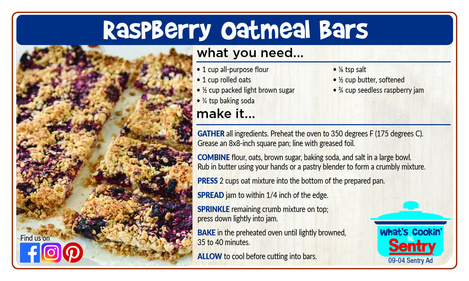 Raspberry Oatmeal Bars