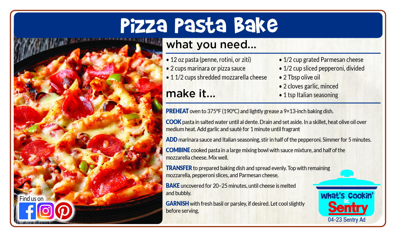 Recipe: Pizza Pasta Bake