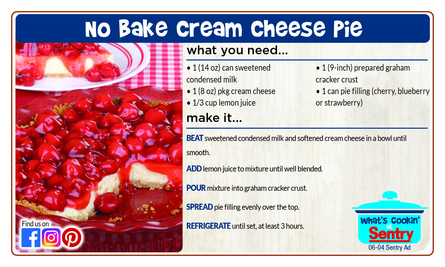 Recipe: No Bake Cream Cheese Pie